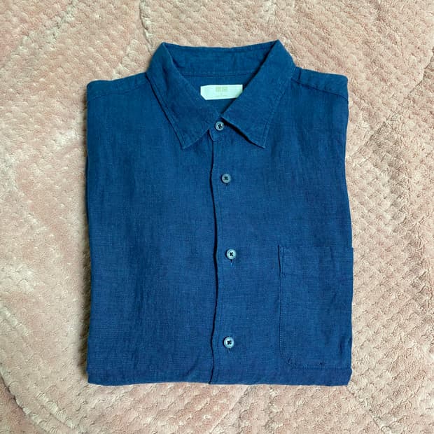(새제품) 유니클로 린넨 셔츠 네이비 L 사이즈