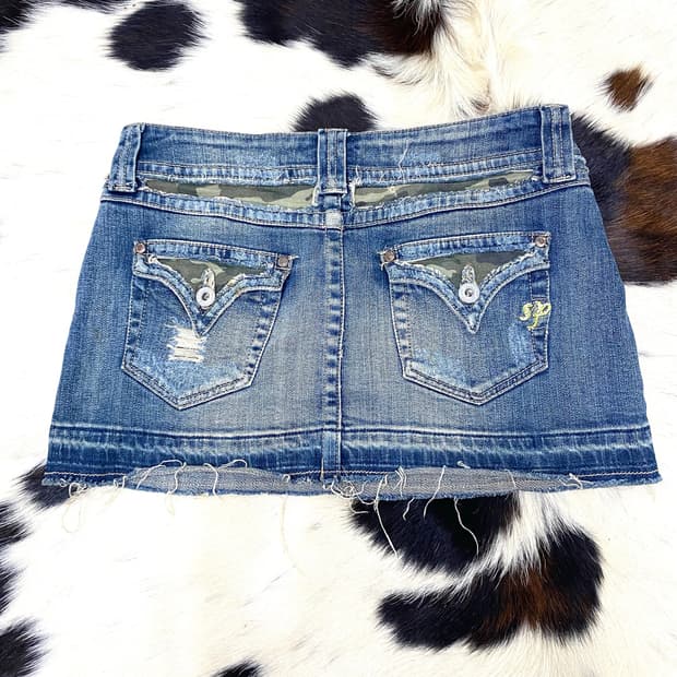 Y2K Camo Detail Denim Short Skirts