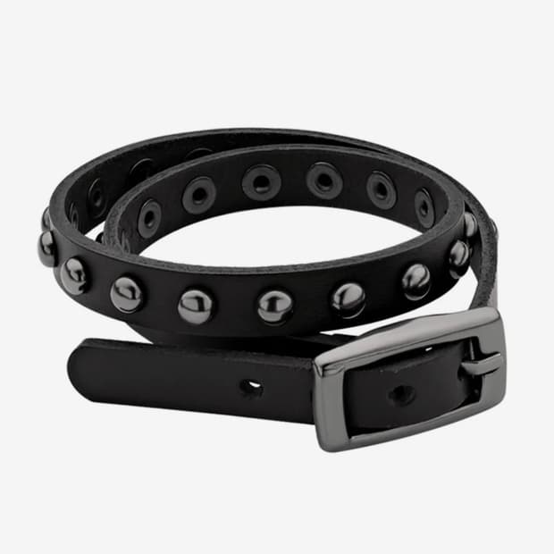 에브리벌스데이 Black stud leather belt necklace
