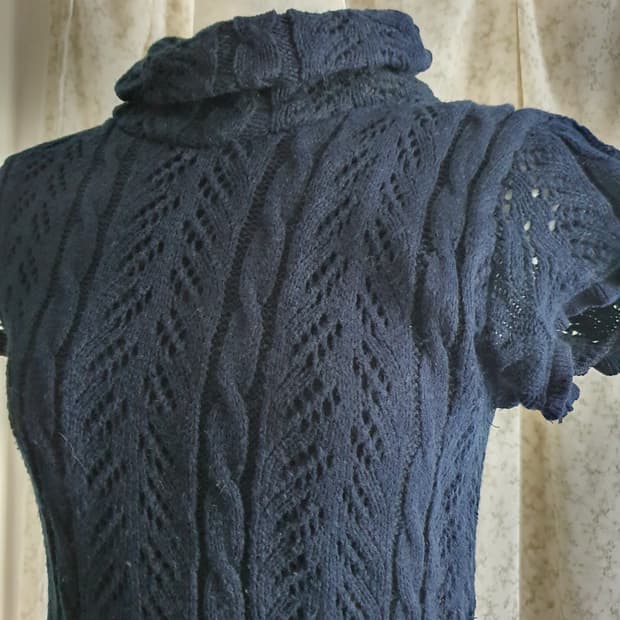 [모리걸] 손뜨개 니트 롱 원피스 네이비 반팔