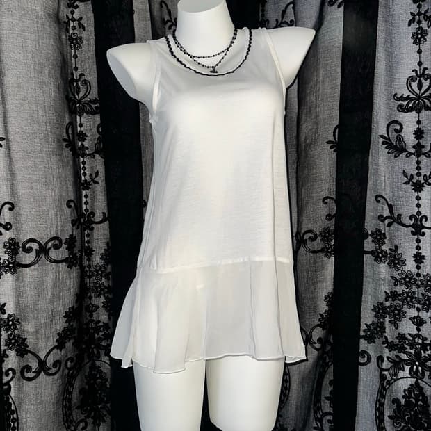 white chiffon trim sleeveless top