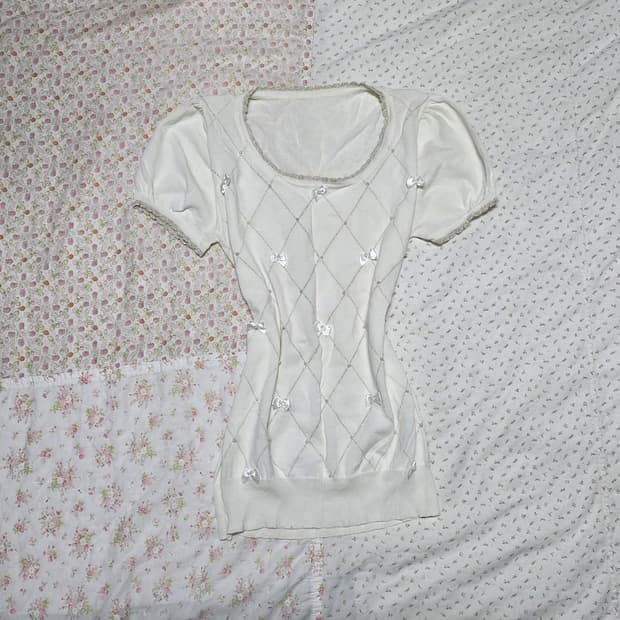 빈티지 아가일 로걀 레이스 리본 로걀탑 히메갸루 리즈리사깔