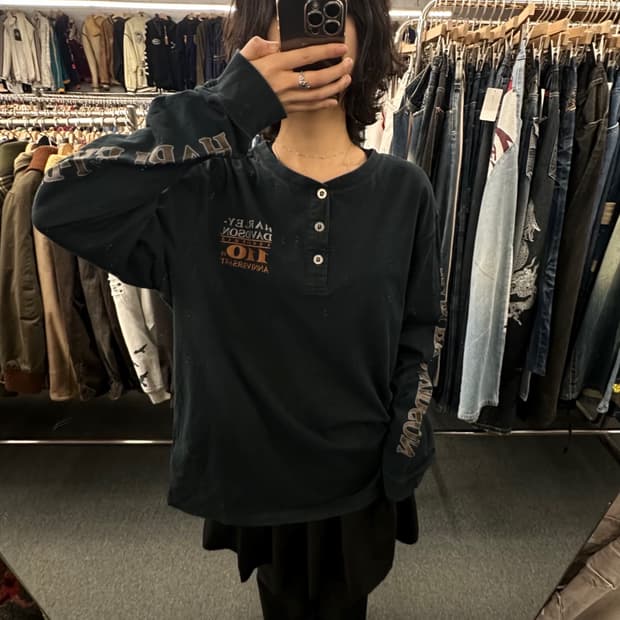 2XL)할리데이비슨 빈티지 110주년 헨리넥 롱슬리브