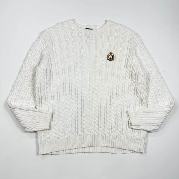 폴로 랄프로렌 클래식 자수로고 케이블니트 화이트 여성L