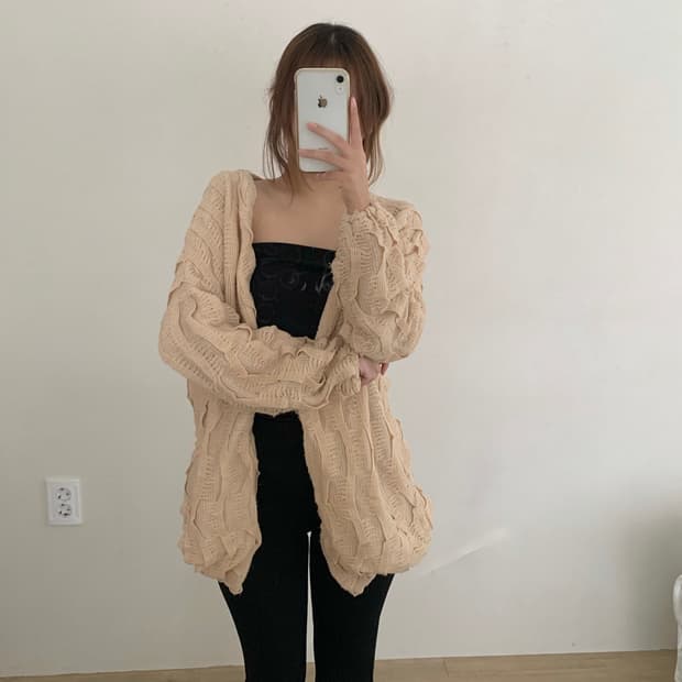 빈티지 그런지페어리 라떼갸루 베이지 니트 가디건