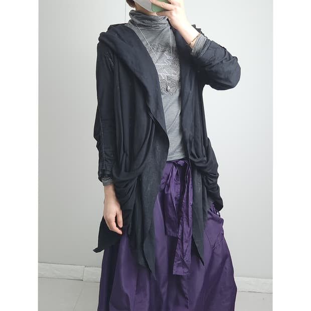 러플 후드 롱 가디건 