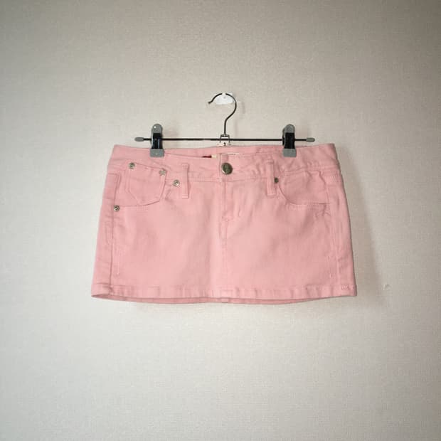 루카빈티지 핑크 러힙 펑크 로우라이즈 스커트 갸루