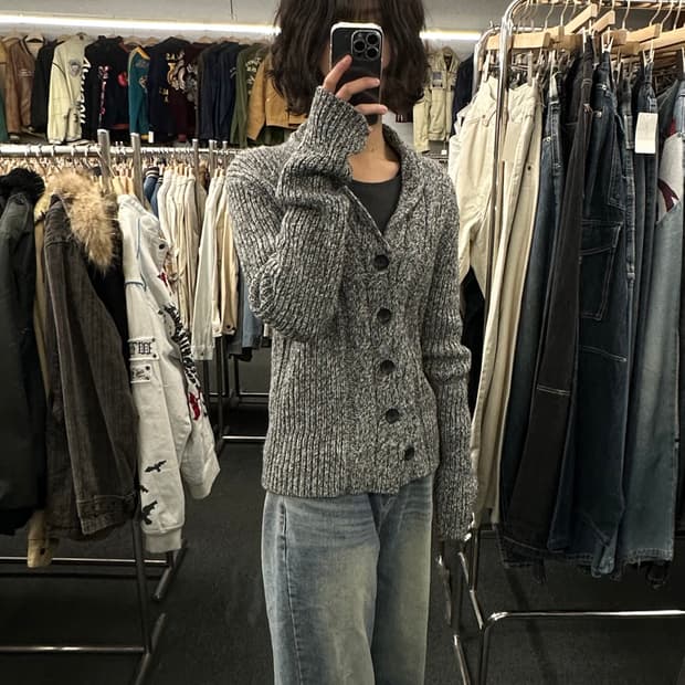 L)L.B-works 빈티지 여성 숄 카라 니트 가디건