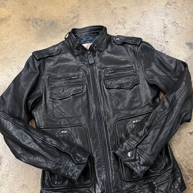[정품/95] 폴로 진스  블랙 가죽 포켓 자켓 b18
