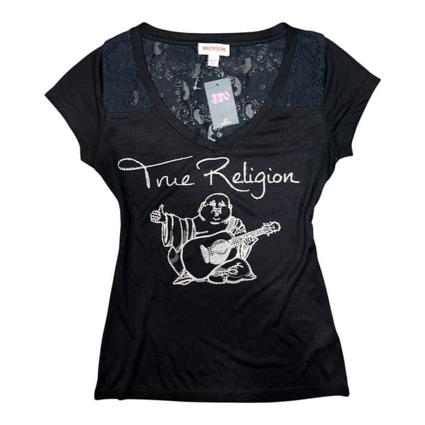 TRUE RELIGION 트루릴리전 큐빅로고 시스루 반팔 갸루펑크y2k