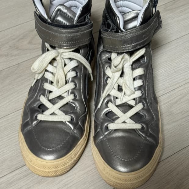 피에르하디 레더 하이탑 스니커즈 메탈릭 그레이 260