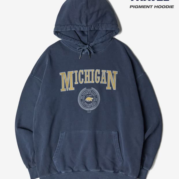 트래블 미시간 후드티[small/기모X/다크블루]
