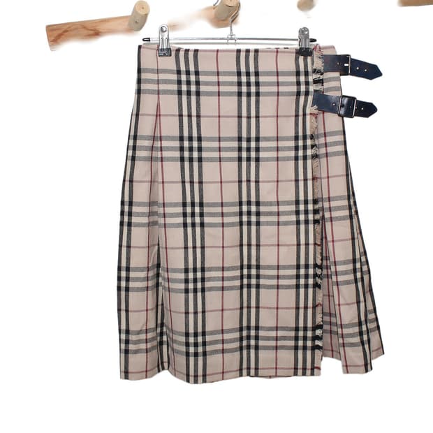 2000s BURBERRY LONDON 레더 스트랩 노바체크 랩 스커트
