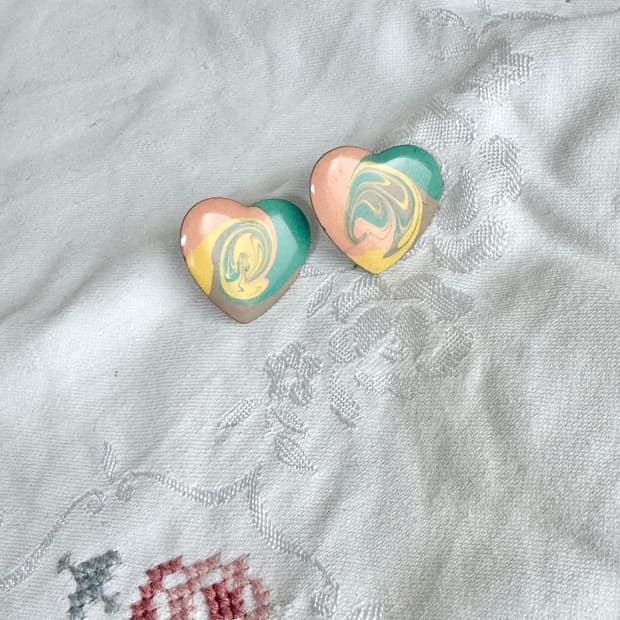 미국 빈티지 이어링 마블 하트