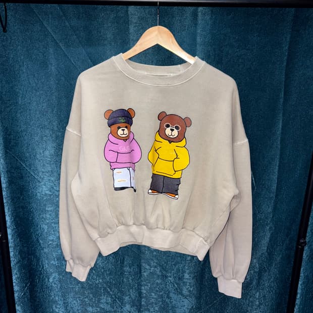 (XL) 빈티지 곰돌이 캐릭터 베이지 크롭 맨투맨