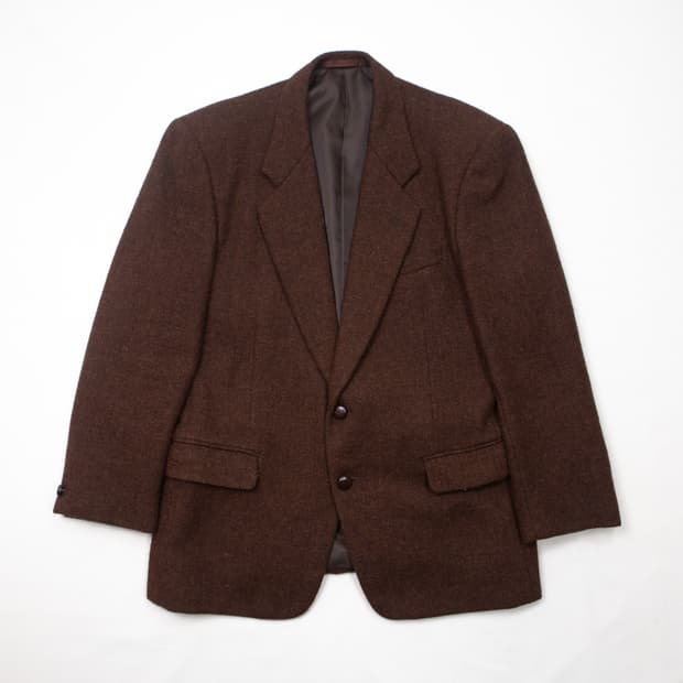 80s 해리스 트위드 울 블레이저 자켓 브라운