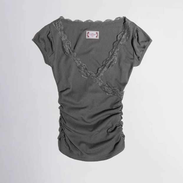 스컬프터 레이스 트림 랩 티셔츠 차콜 L Lace Trim Wrap Te