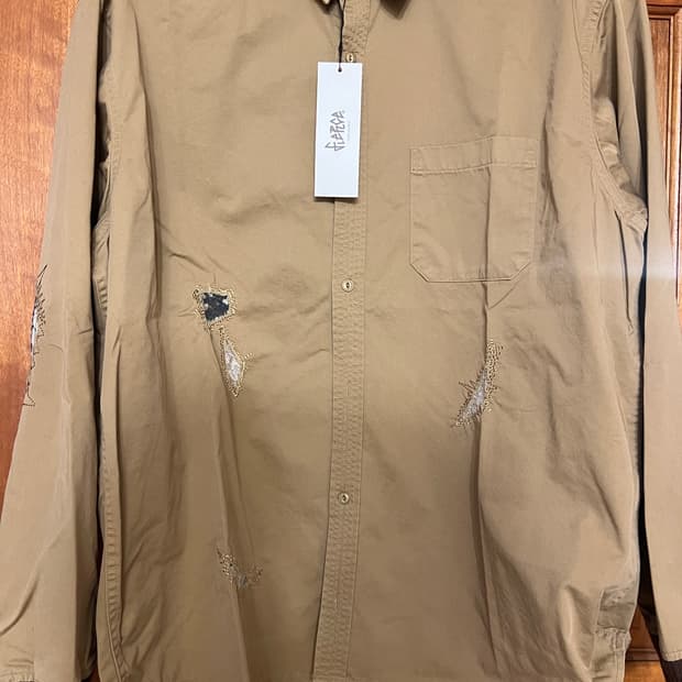 [M] 피어스 패치워크 셔츠 베이지