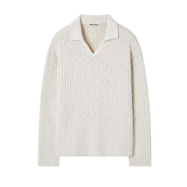 인사일런스 오픈 칼라 그리드 니트 NATURAL CREAM