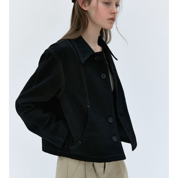 아우브아워 스티치 코튼 자켓 블랙