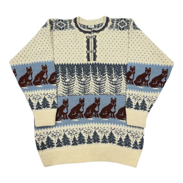 에스토니아 빈티지 폭스 패턴 울 니트 L