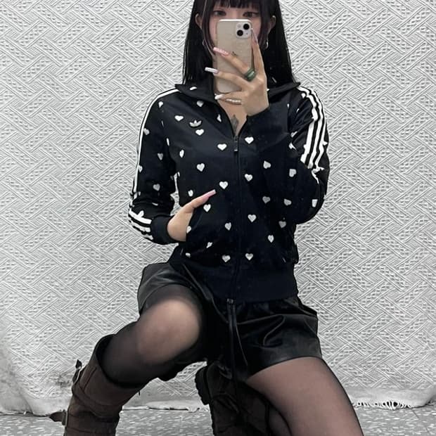 아디다스 Y2K 러블리힙 펑크 하트 도트 져지 집업 85 C13321