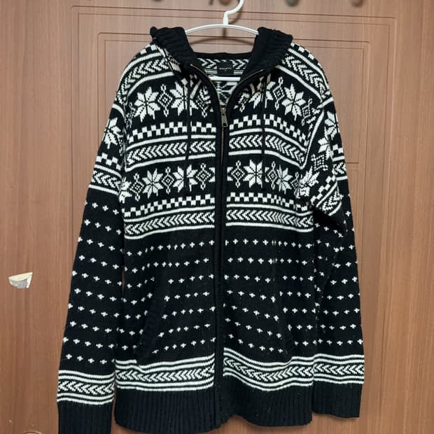 모리걸 하구미 일본 빈티지 블랙 코위찬 패턴 니트 후드 집업