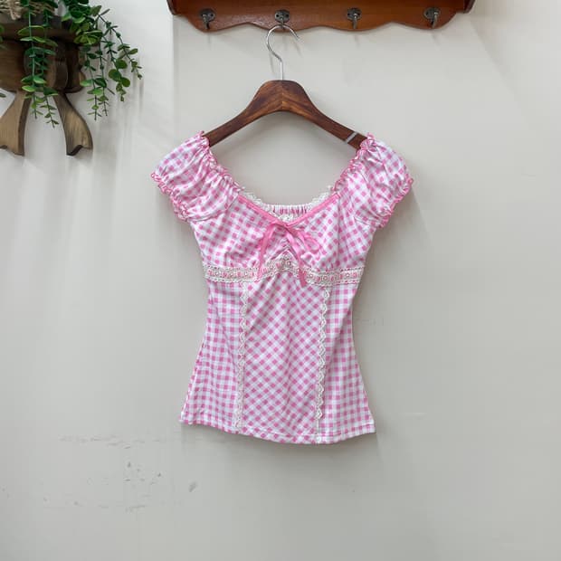 Tralala 트랄라라 핑크 체크 탑