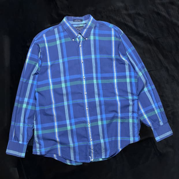일본빈티지 Burberry London 블루 체크 셔츠