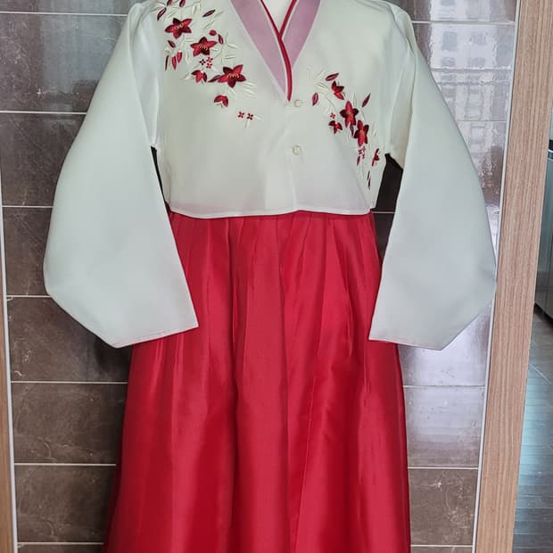 👠여성77사이즈👠아이보리 꽃자수 퓨전 한복 세트