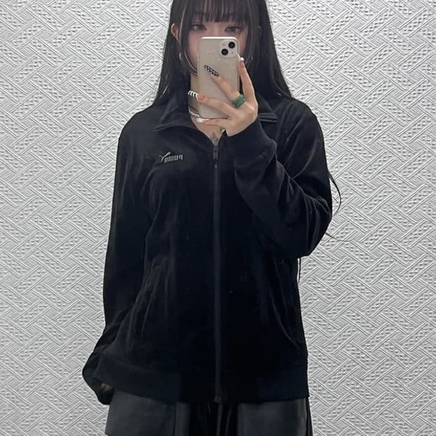 푸마 빈티지 캐주얼 웜셀 벨루어 벨벳 집업 L C10519