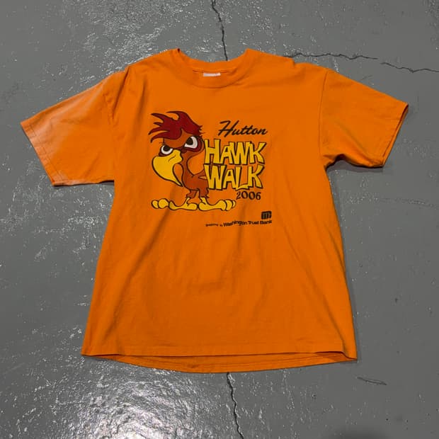 00s Vintage Hutton Hawk Walk 오렌지 반팔 티셔츠