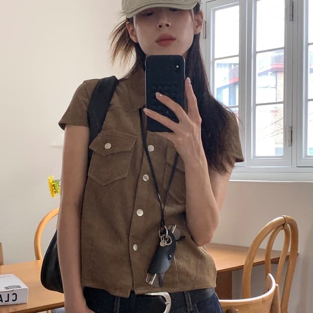 릿킴 코듀로이 반팔 셔츠 에이블리 블랙업 모래하우스 아케