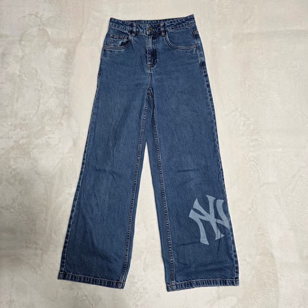 (XS)여성 MLB 여성 메가로고 와이드 데님 팬츠