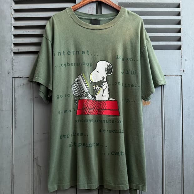 [XL]90's USA 빈티지 타이핑 스누피 썬페이드 티셔츠