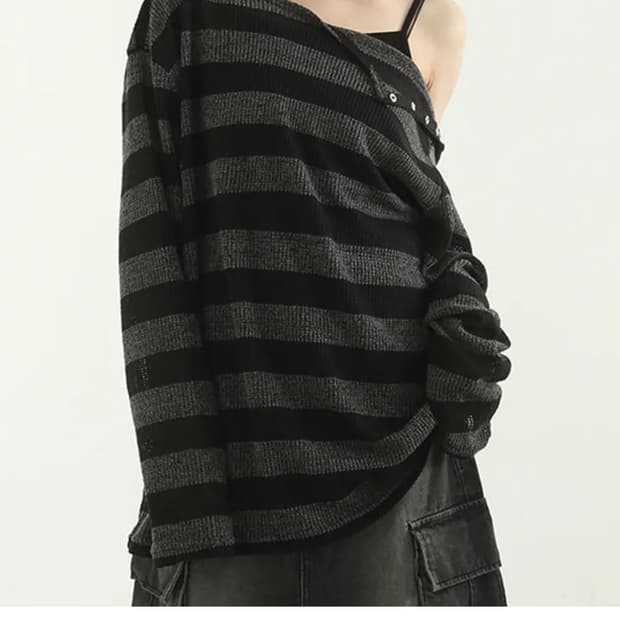 로컬맨션 스트라이프 오프숄더 니트 의주 하루아 손민수