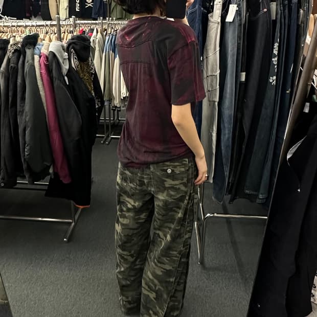 L)American vintage Y2K 스컬프린팅 패턴 브이넥 반팔