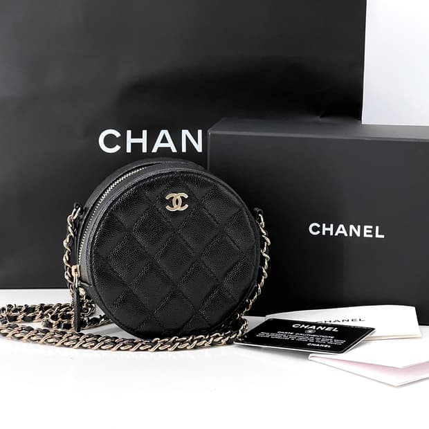 샤넬 캐비어 탬버린 체인 크로스백 블랙 (AP0245)