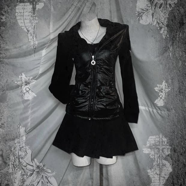 블랙 데일리 펑크 힙 딱붙 코디세트