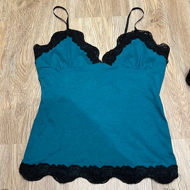 빈티지 청록 레이스 나시 탑 