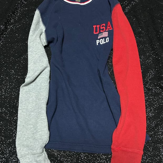 *rare* 2000s 폴로 성조기 와플 롱슬리브 