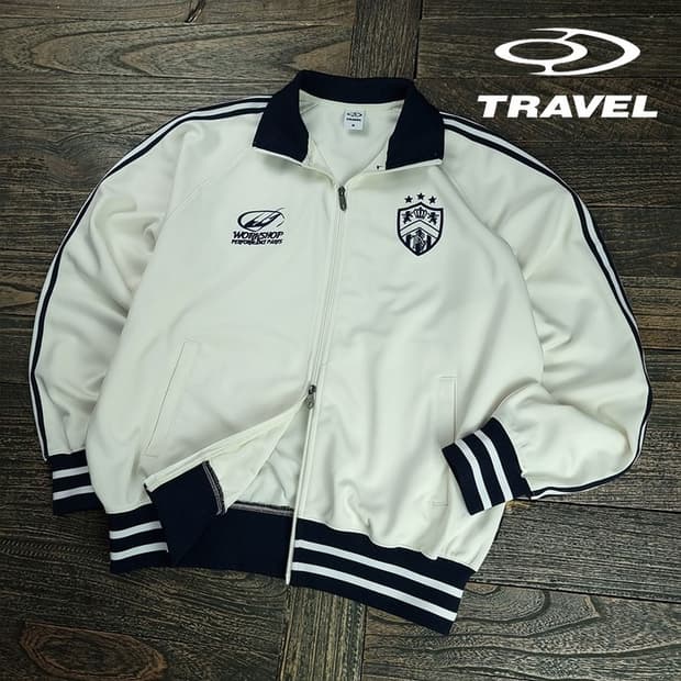 [트래블] 사이드라인 오버핏 져지 트랙탑 집업 자켓 아이보리 M19671