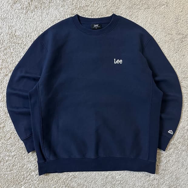 리 LEE 리버스위브 기모 스몰 트위치 로고 맨투맨 네이비