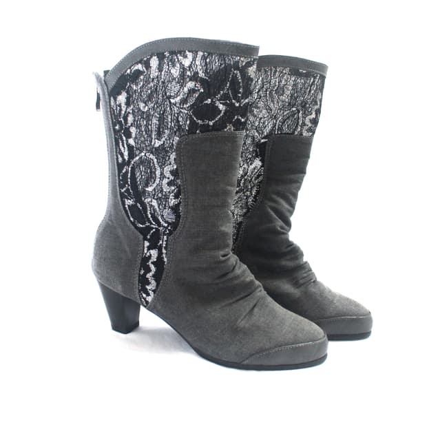 Summer lace layered linen heel BooTs