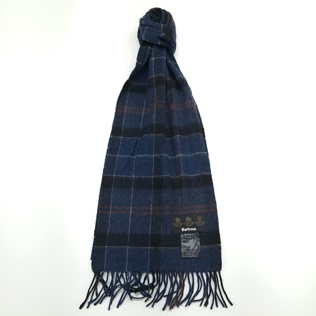 MX277 바버 네이비블랙 타탄체크 메리노울 캐시미어 목도리 머플러