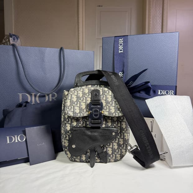 [풀구성] 디올 오블리크 자카드 그레인드 카프스킨 갤럽 슬링백 숄더백