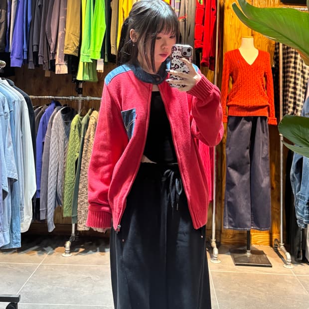 L 리바이스 데님믹스 레드 니트집업