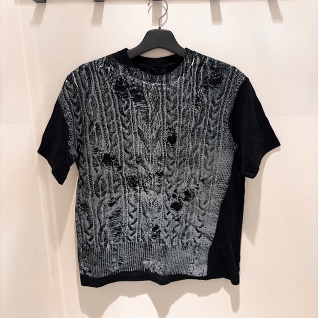 (정품/새상품) Y's 요지 야마모토 공용 블랙 케이블 프린트 티셔츠