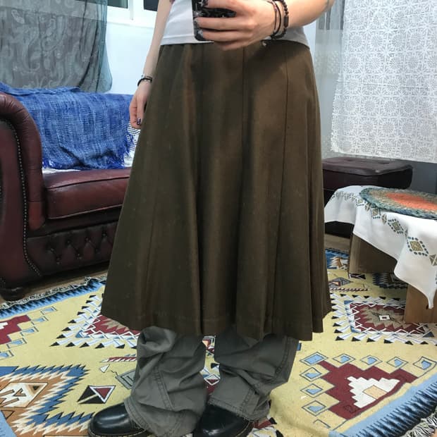 빈티지 여성 브라운 미디스커트 (Z992)