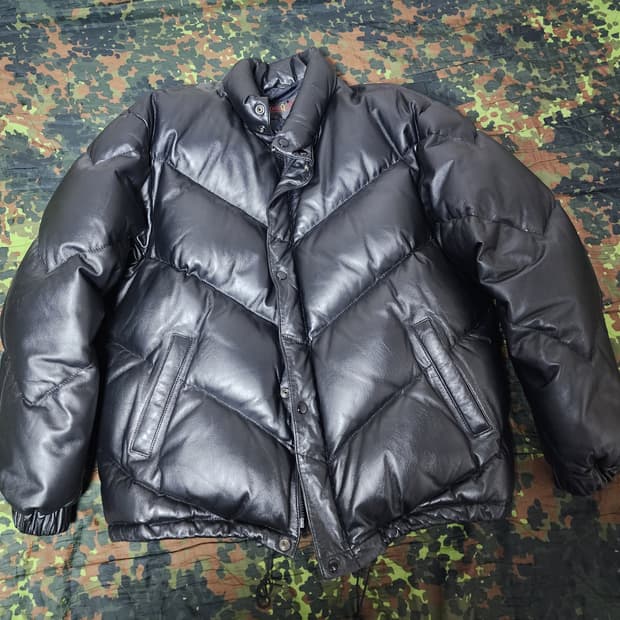 빈티지 CONSEQUENCE 블랙 레더 오리털 패딩 L